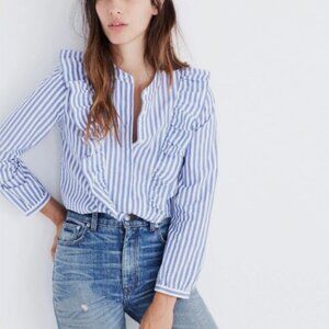 Madewell Whitney Ruffle Long Sleeve Button Up 100% Cotton Blouse Size XL
